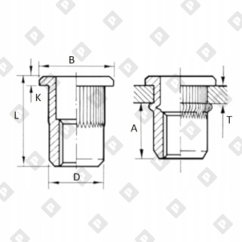 Заклепка М6x14.5 с внутренней резьбой, насечками и цилиндрическим бортом, оц. сталь - №2