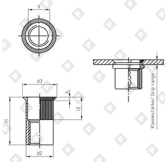 Заклепка-гайка ART 1023 M6x16 с потайным бортиком, с насечками, нерж. сталь А2 - №3