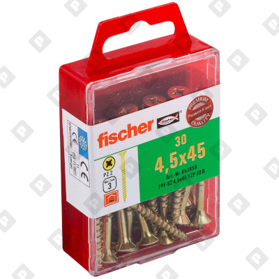 Набор из 30 саморезов fischer FPF-SZ 4,5X45 YZP 30 B с потайной головой и неполной резьбой, оц. сталь - №1