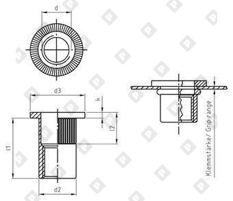 Заклепка-гайка ART 1025 M6х16 с насечками  и цилиндрическим бортиком, нерж. сталь A2 - №3