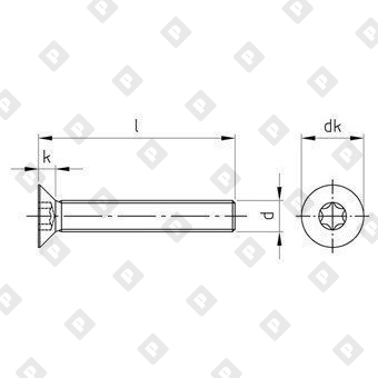 Винт ISO 10642 (DIN 7991) M4x20 с потайной головкой и шлицем TORX, нерж. сталь А4 - №3
