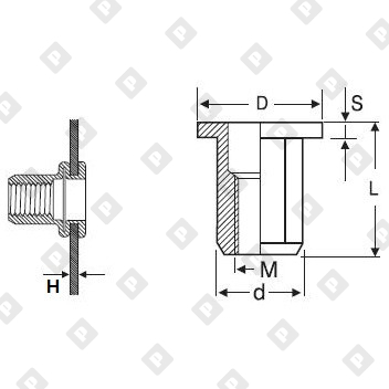 Заклепка М5x13.5 шестигранная с внутренней резьбой и цилиндрическим бортом, оц. сталь - №2