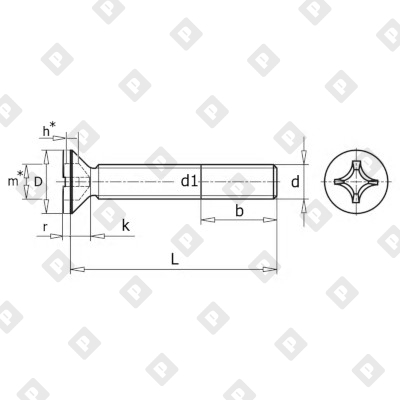 Винт ГОСТ 17475 исполнение 2 М6x14 с потайной головкой и крестообразным шлицем, кл. пр 4.8, оц. сталь - №2