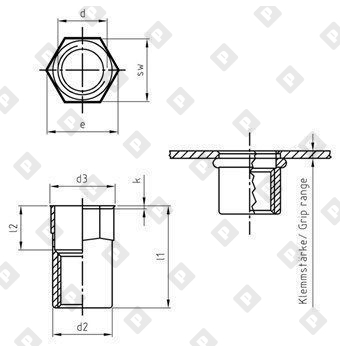 Заклепка ART 1027 M4х12 с внутренней резьбой и уменьшенным потайным бортиком, полушестигранная, нерж. сталь А2 - №3