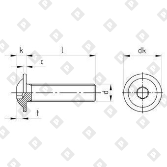 Винт ISO 7380-2 М12x75/75 с полукруглой головкой и прессшайбой, шлиц шестигранник HEX8, нерж. сталь A4 - №4