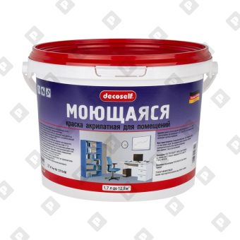 Краска моющаяся Pufas Decoself моющаяся, белая, мороз. (1,71 л) - №1